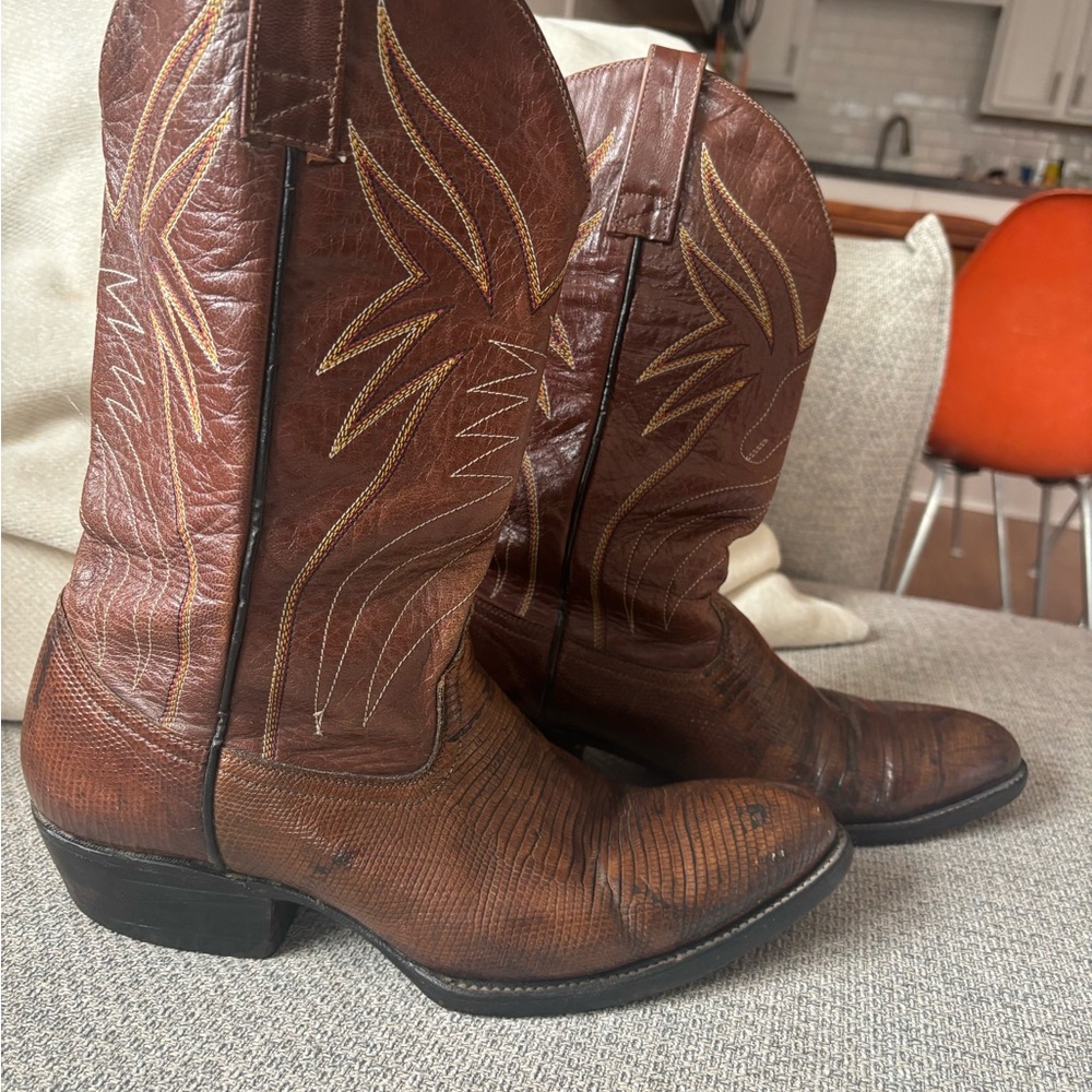 VTG Handmade Snakeskin Men’s Brown Cowboy Boots size 8